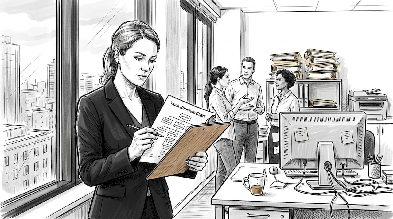 Project leader reviewing team structure chart