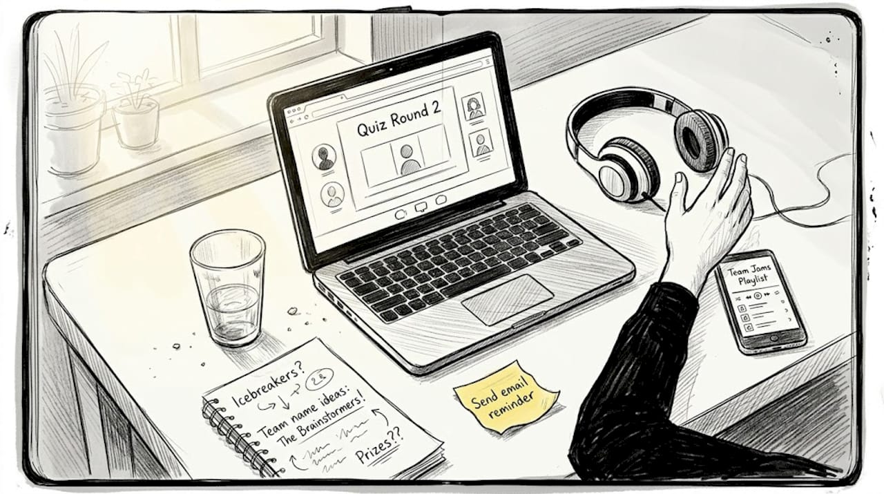 Workspace setup for virtual team building activity