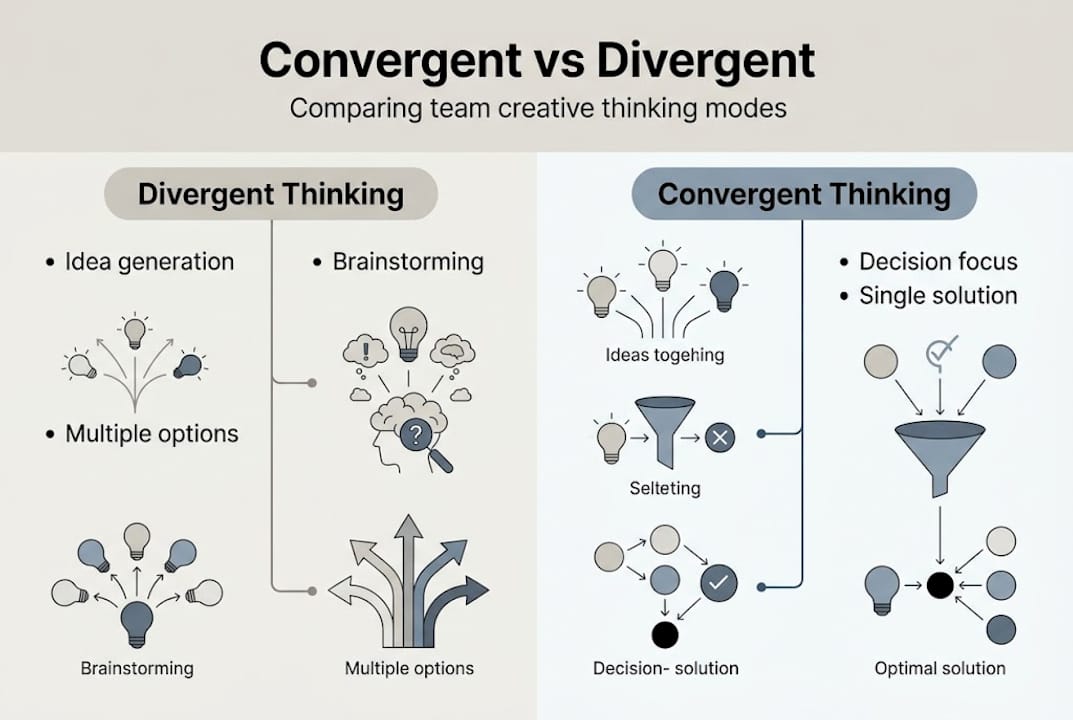 Infographic comparing divergent and convergent thinking