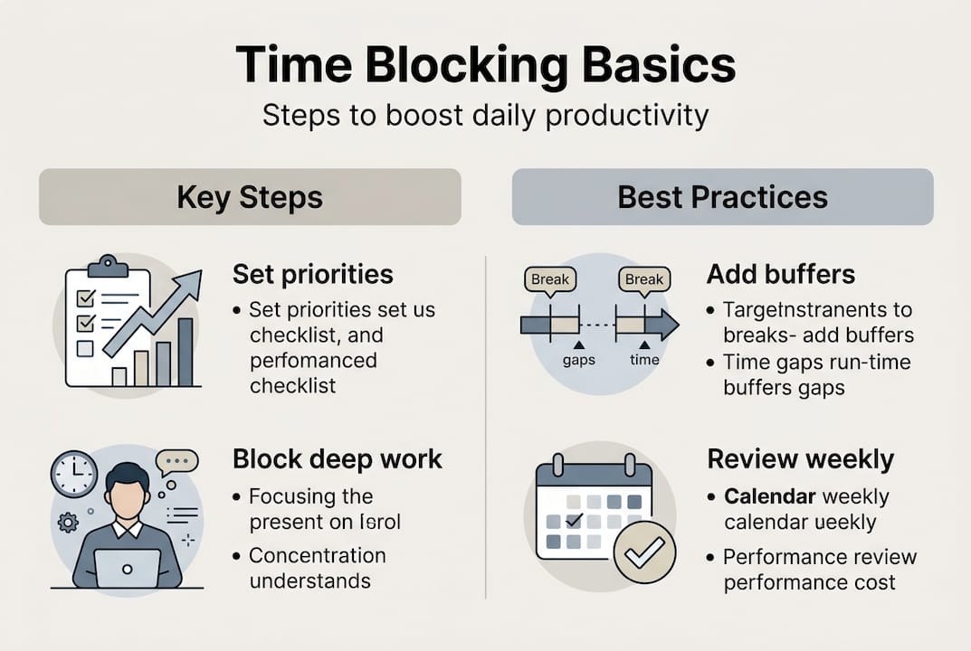 Infographic showing basic time blocking steps