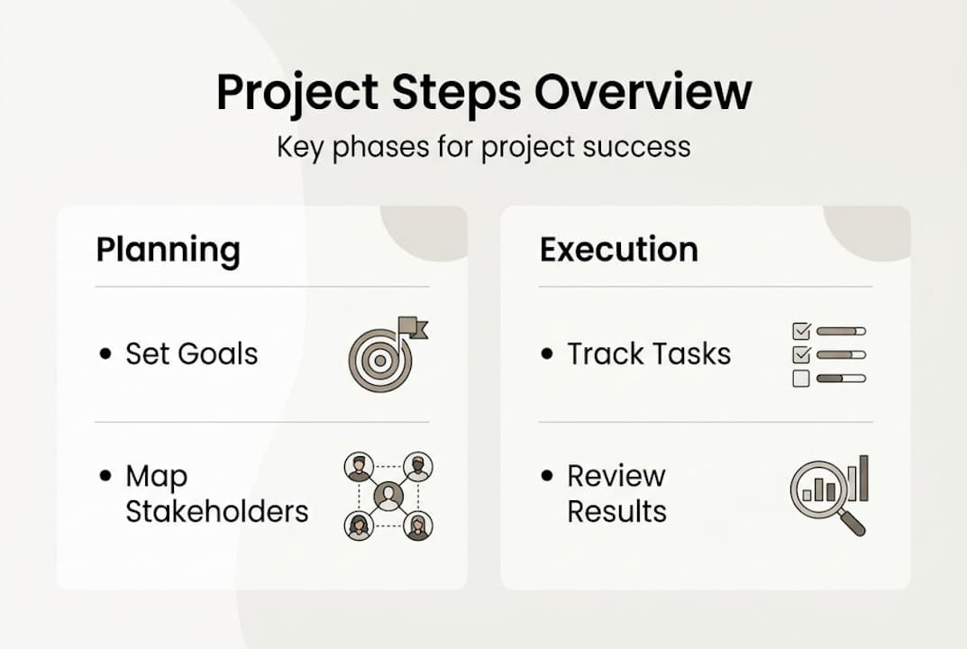 Infographic with project steps and categories