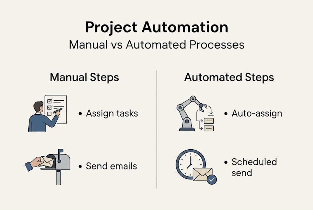 Infographic comparing manual and automated project steps