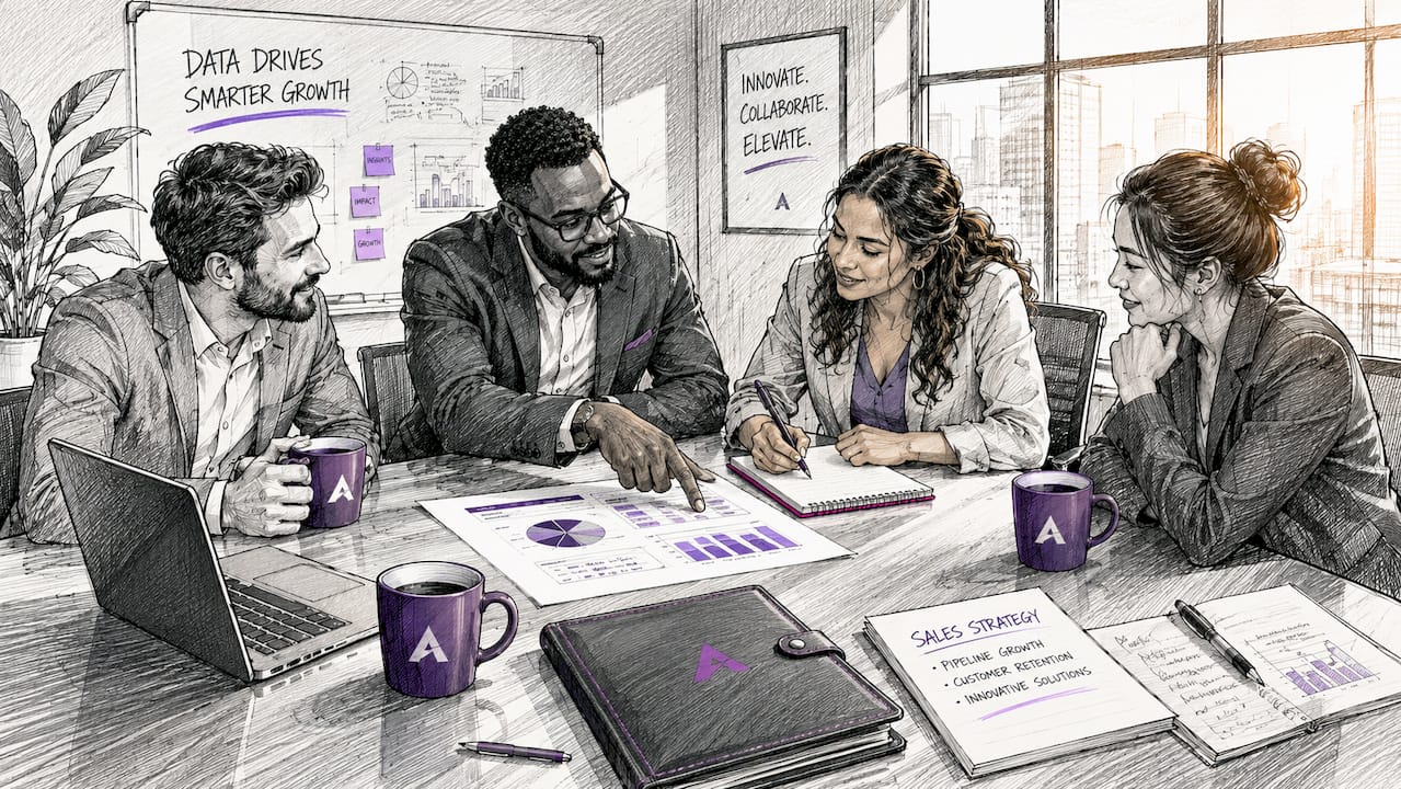 Sales team collaborating around CRM data