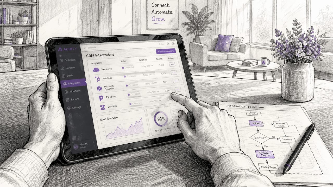 Hands using tablet for AI sales CRM integration