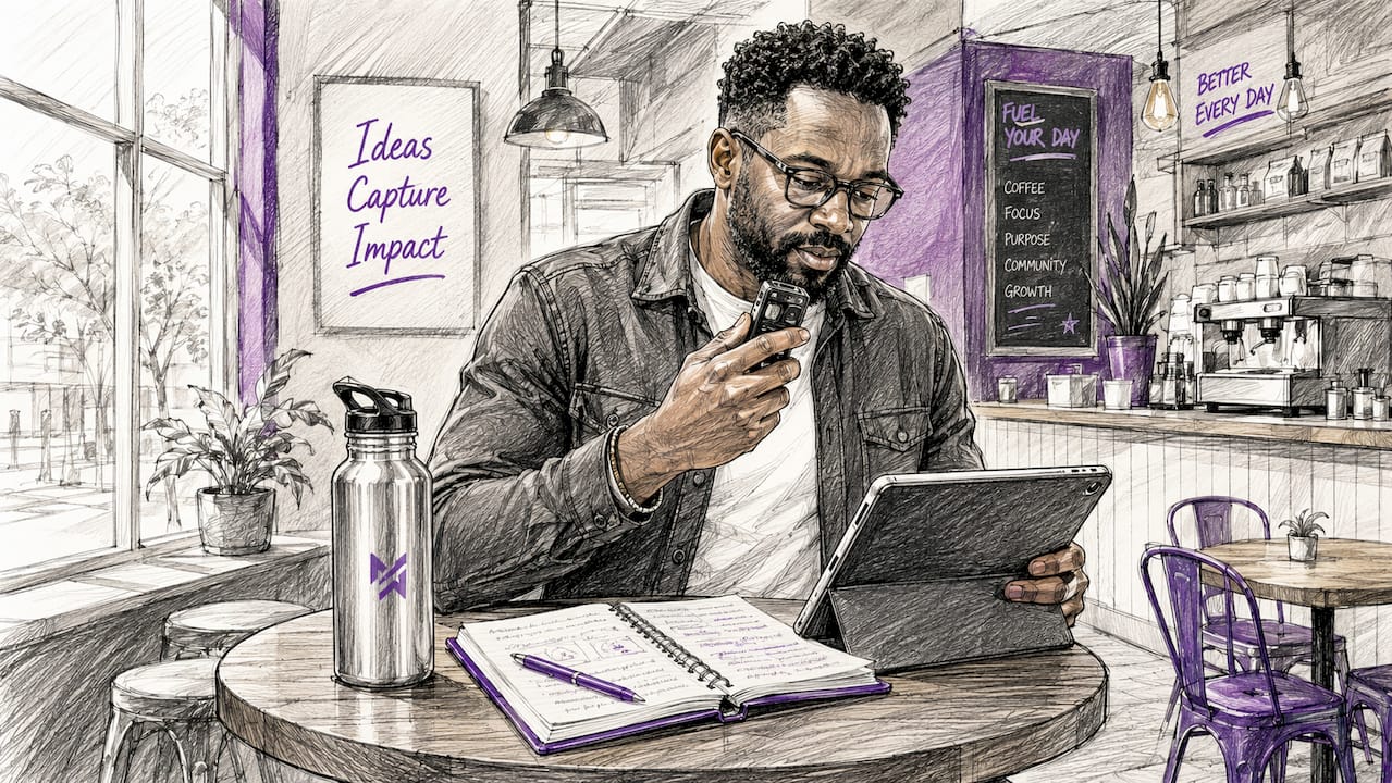 Man taking voice notes during meeting.