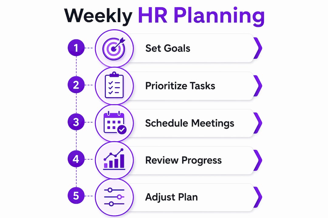 Infographic showing steps of weekly HR planning