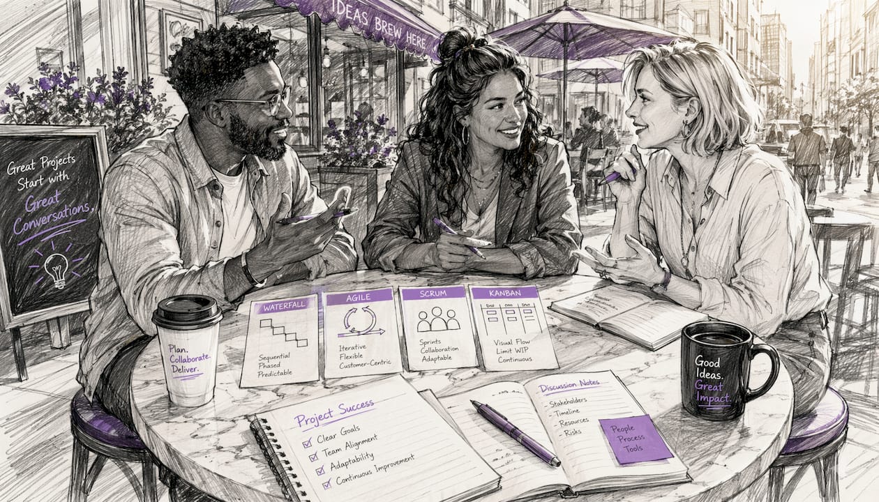Team discussing project management methodologies