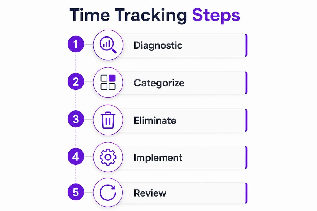 Infographic showing step-by-step time tracking process