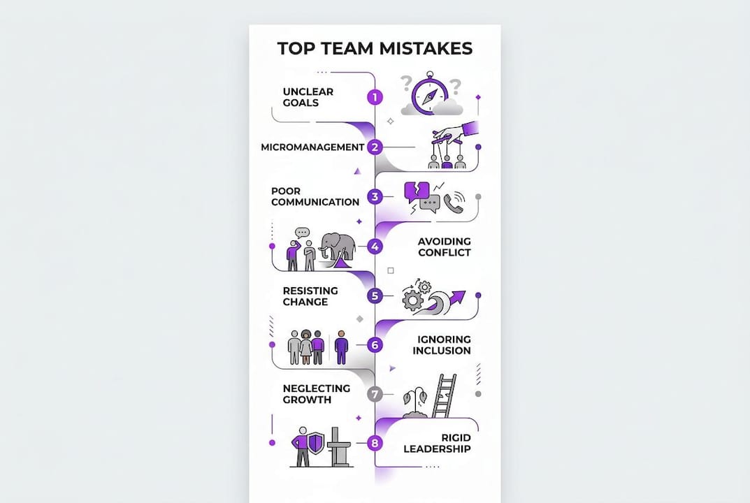 Infographic summarizing common team management mistakes