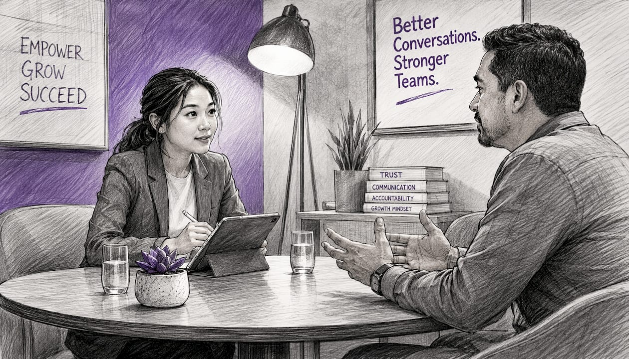 Manager and employee in one-on-one meeting