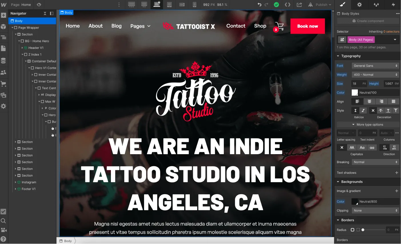 Typography - Tattooist X Webflow Template