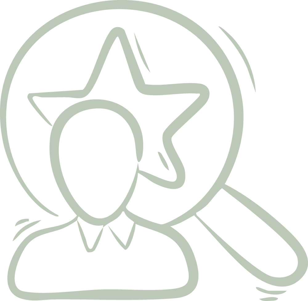 Symbol einer Person vor einer Lupe mit einem Stern darin, die Individualität darstellt.