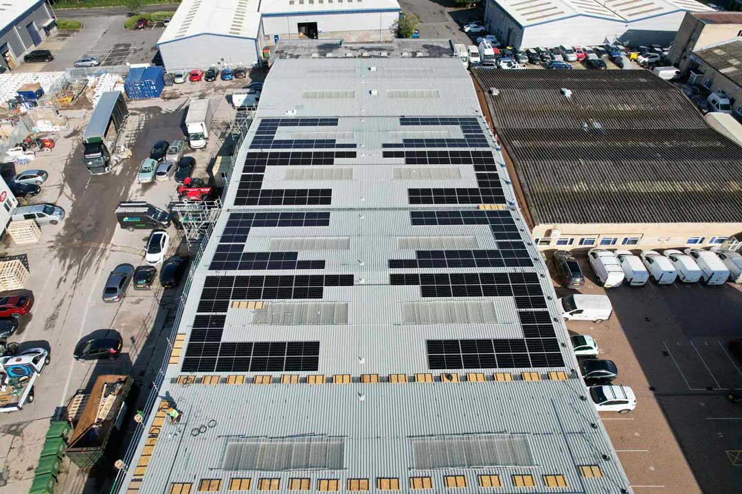 Aerial shot of the MSA Foams Ltd building with new Solar Panel install by Atlantic Renewables.