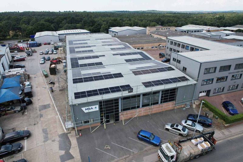 Aerial shot of the MSA Foams Ltd building with new Solar Panel install by Atlantic Renewables.