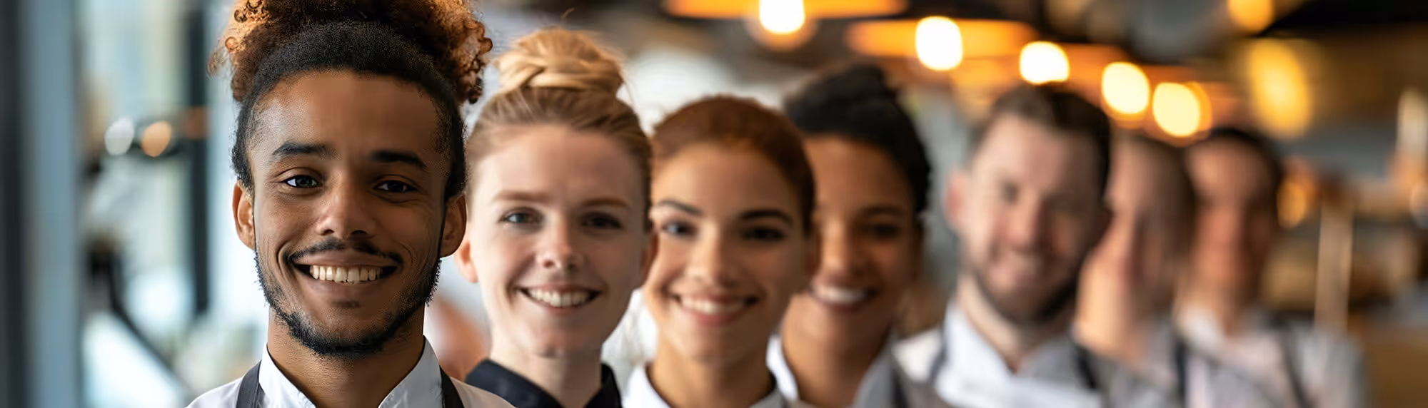 Happy restaurant staff posing for a team photo