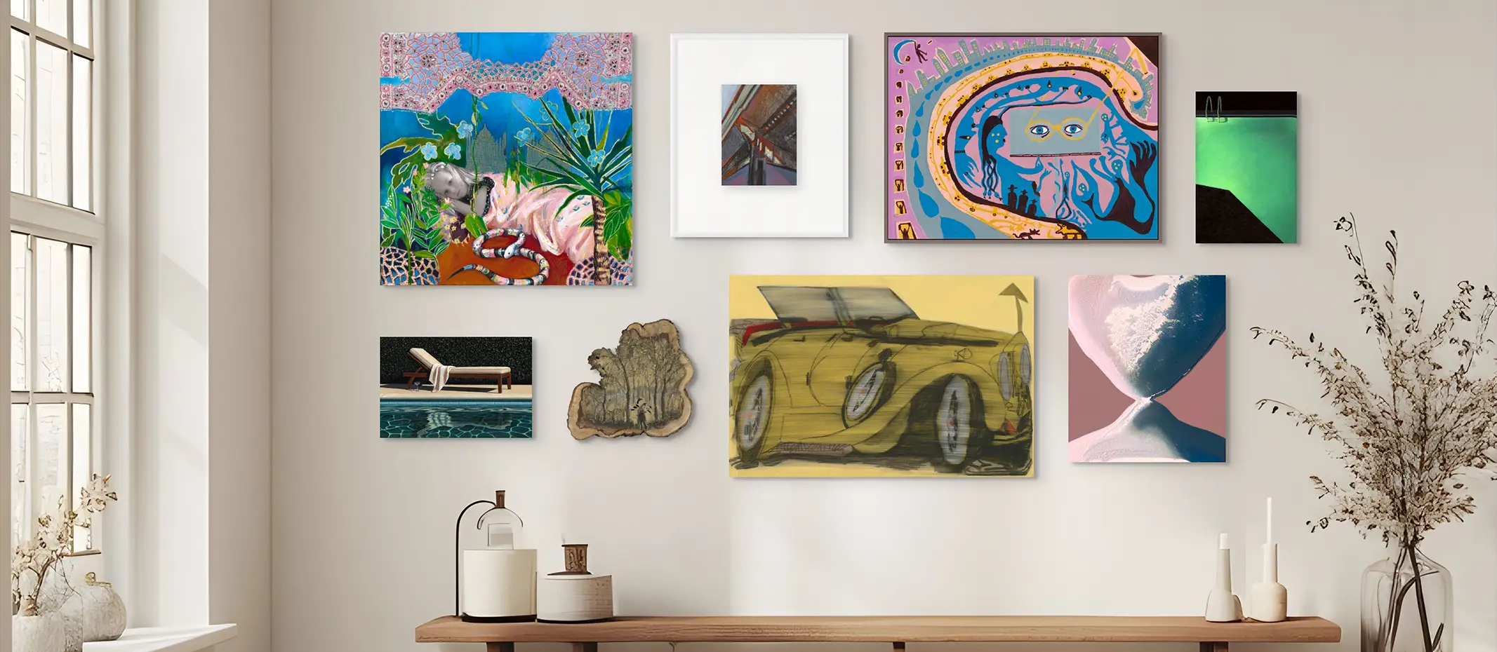 Gallery wall of Bond & Grace art collection