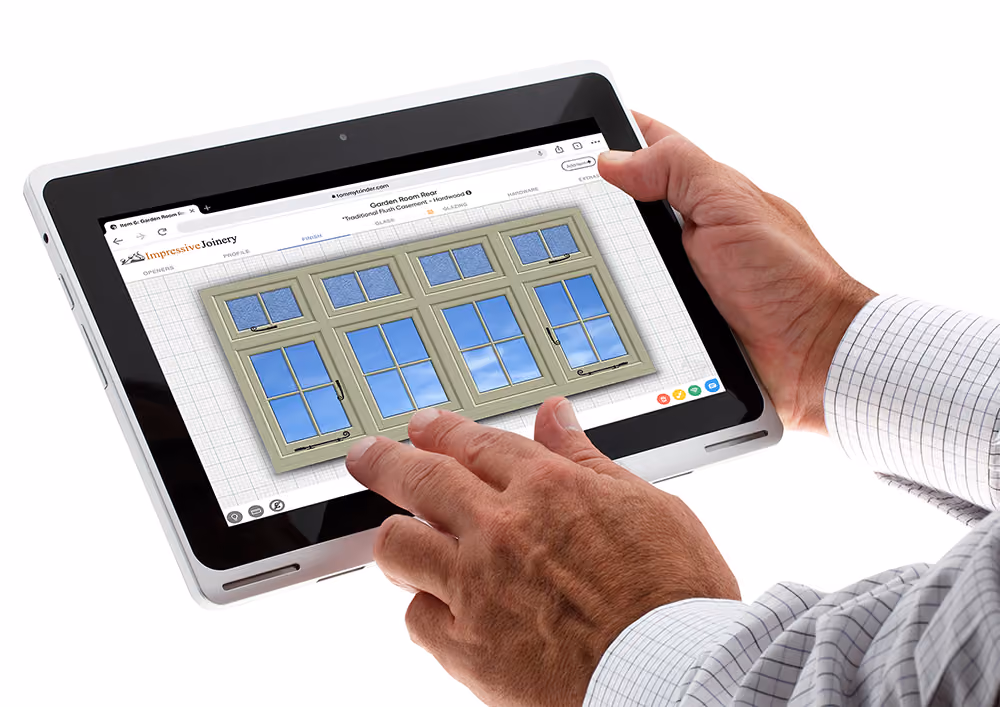 Person Designing Flush Casement Windows on Tablet