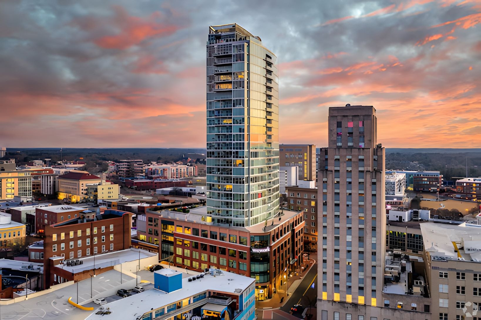 Aerial view of downtown Durham North Carolina
