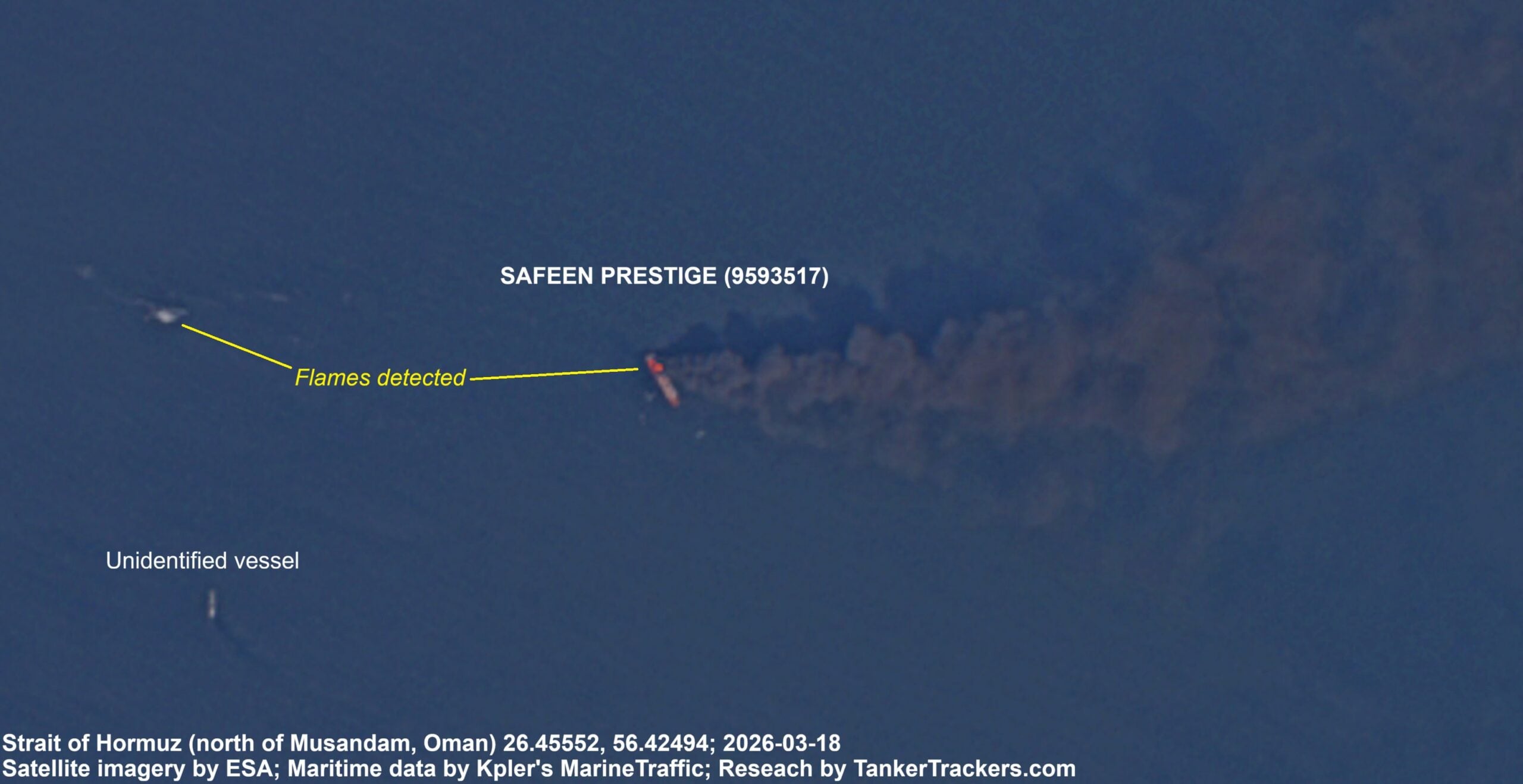 Second Strike? Safeen Prestige Reported Burning Near Hormuz