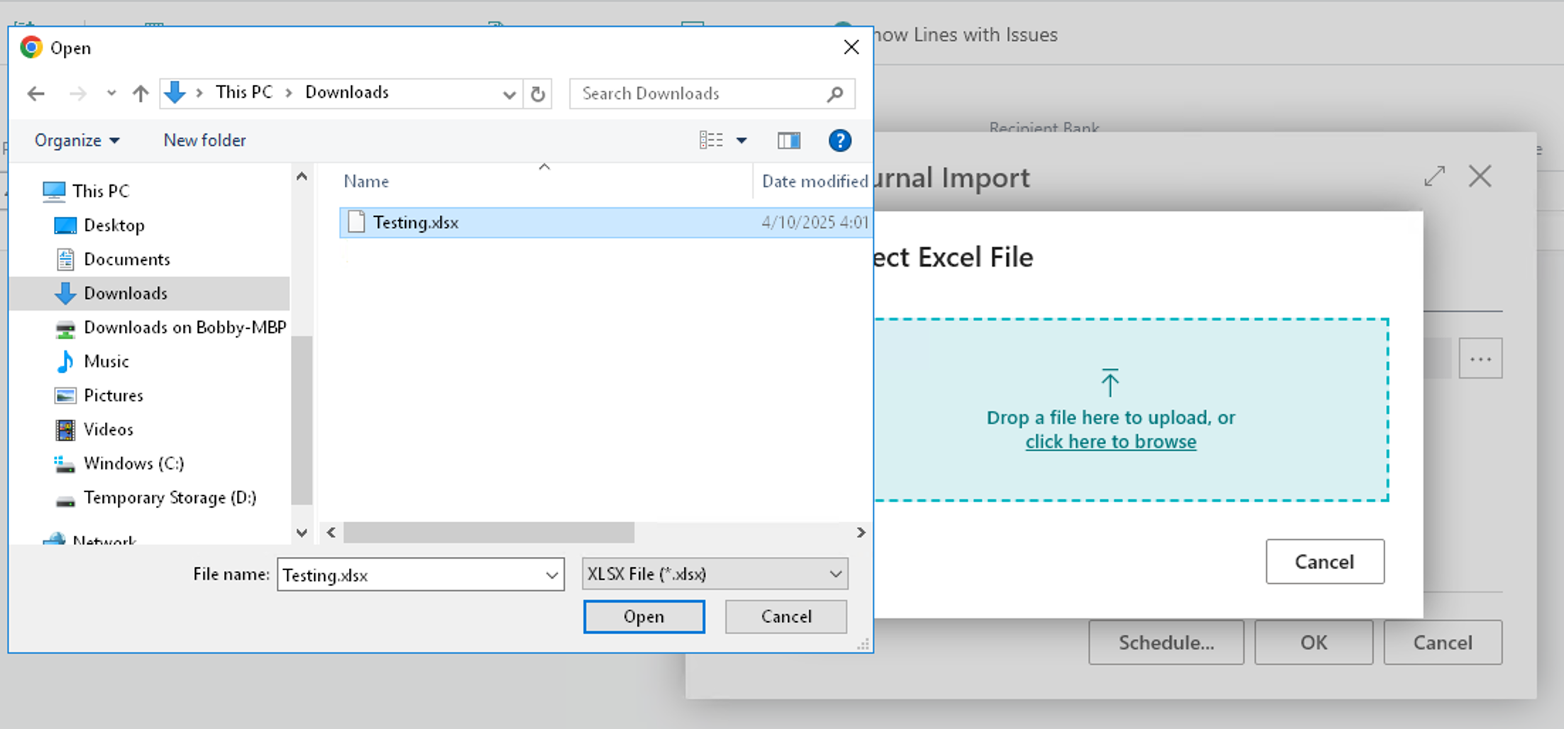 Payment Journal Import File Lookup