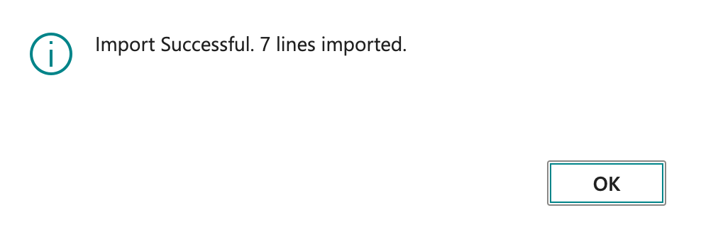 Payment Journal Import import successful