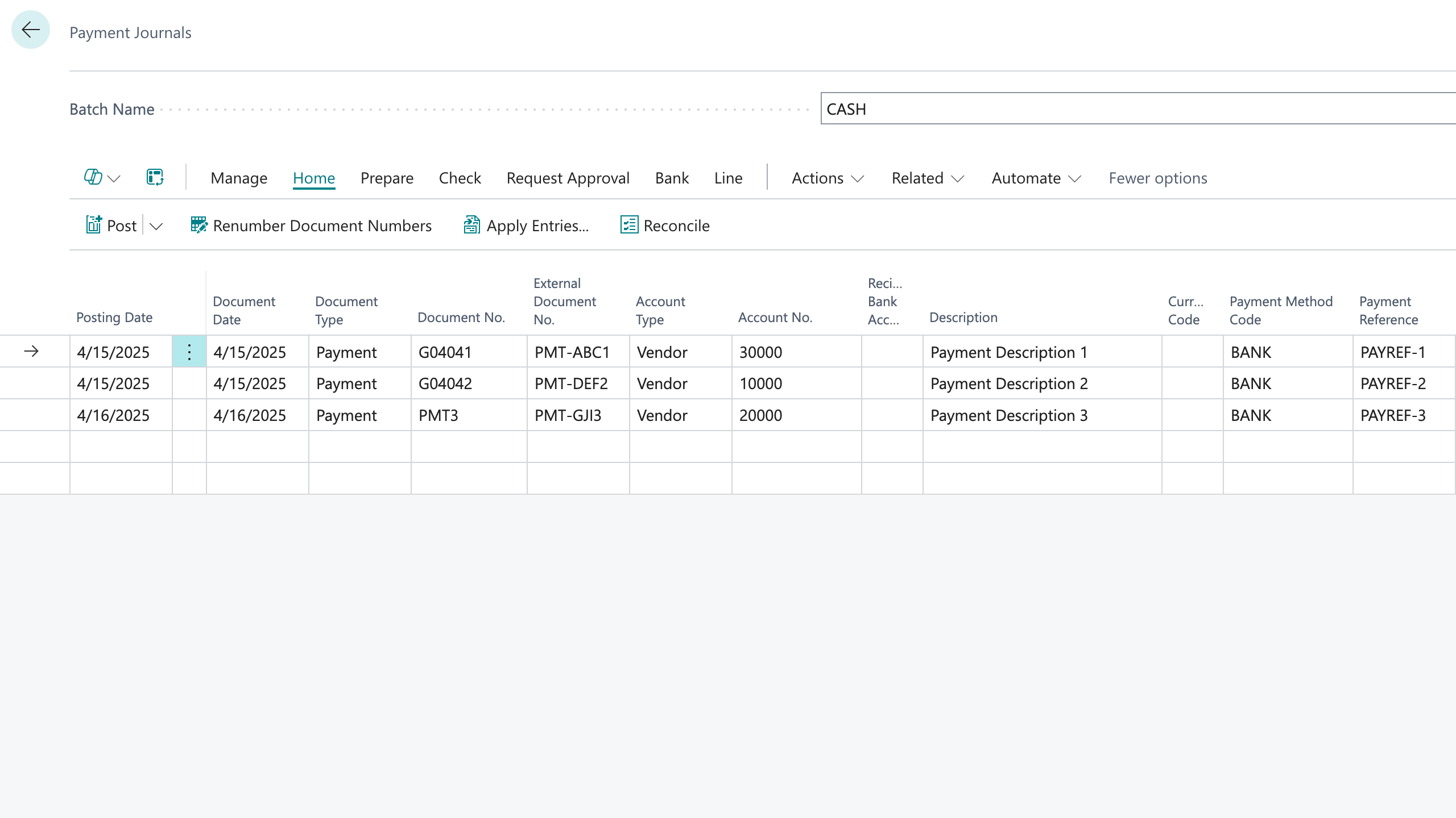 Payment Journals Page