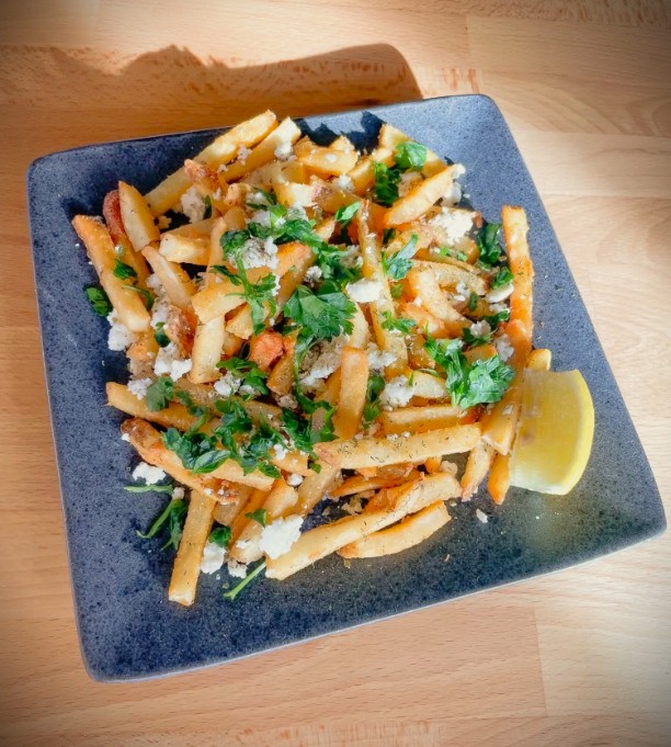 Feta Fries by Chello Grill Catering in Santa Fe.