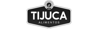 Logotipo da marca Tijuca Alimentos com um ícone de folha acima do nome.