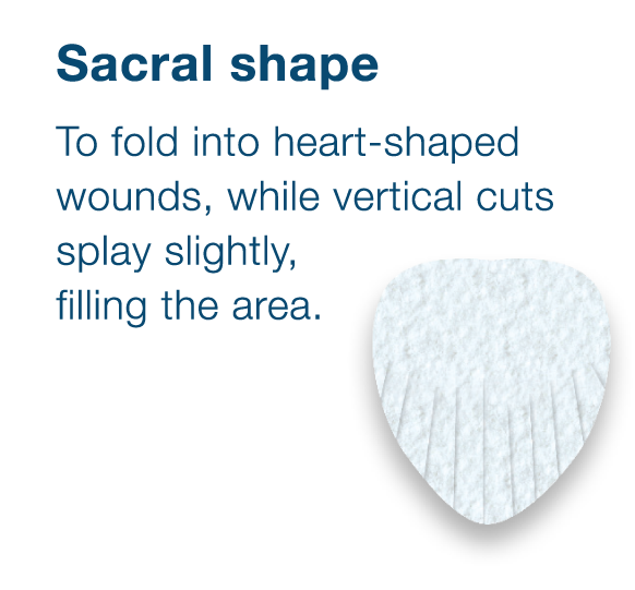 Sacral shape Drawtex cut into a heart-shaped dressing