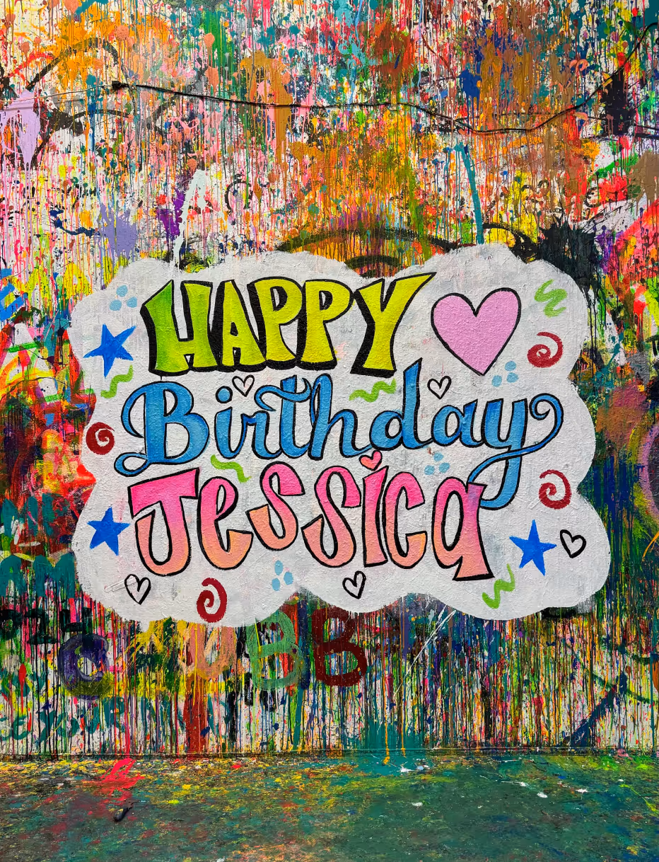 Happy Birthday Jessica mural at Shot of Art