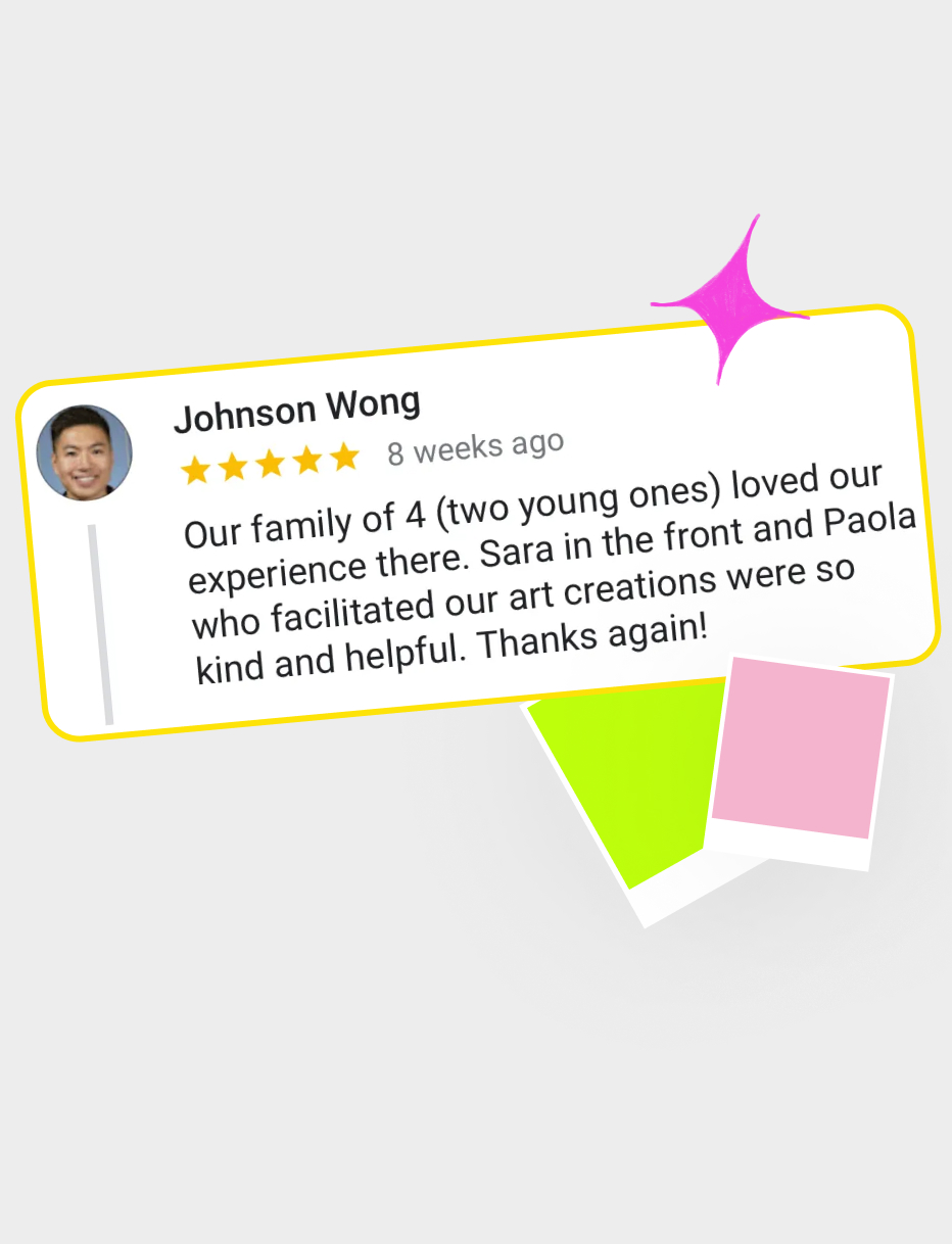 Instructor helping a young artist pour neon paint