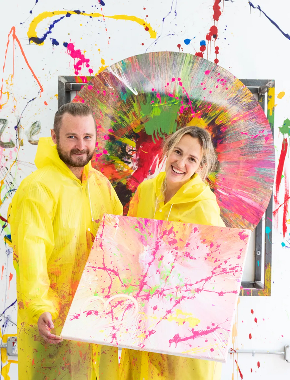 Another bright testimonial graphic with five-star rating