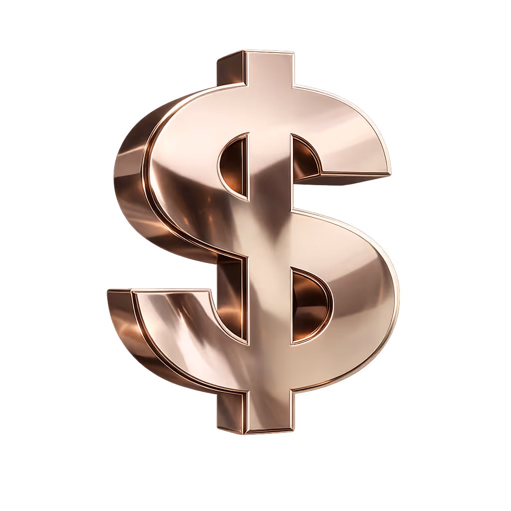 Shiny metallic 3D dollar sign symbol on a black background.