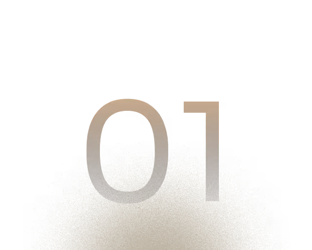 Large translucent number 01 centered on a dark to beige gradient background.