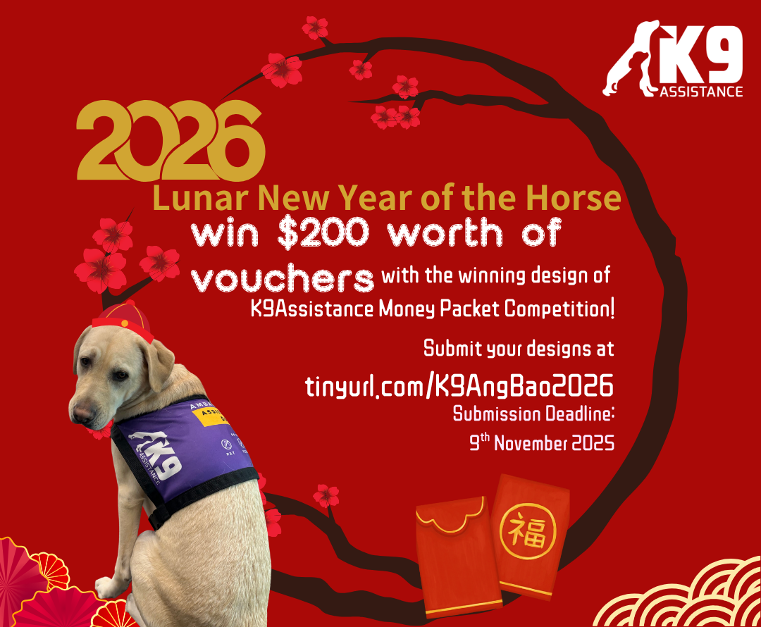 K9Assistance Money Packet Competition poster with Ambassador Assistance Dog and the K9Assistance logo, with details as seen in the text description.