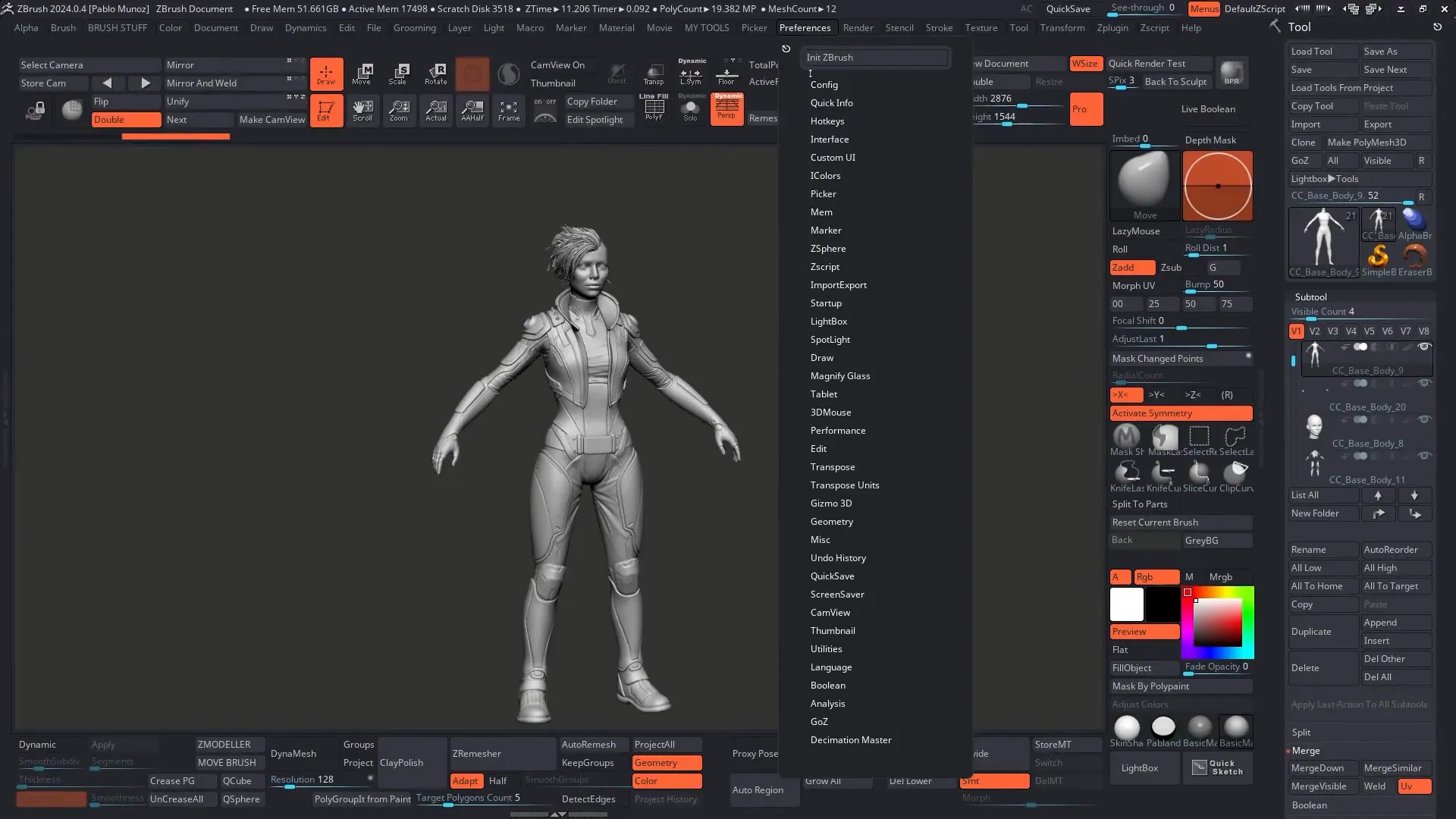 ZBrush interface with character concept ready for tip demonstration