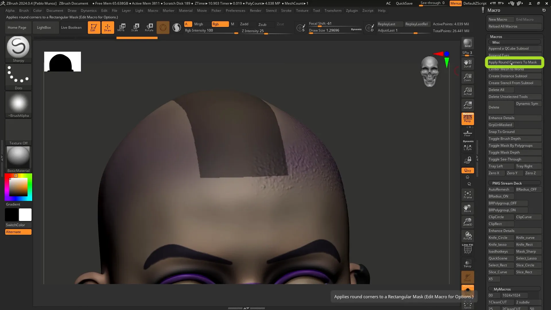 Using the apply round corners to mask macro to smooth mask edges