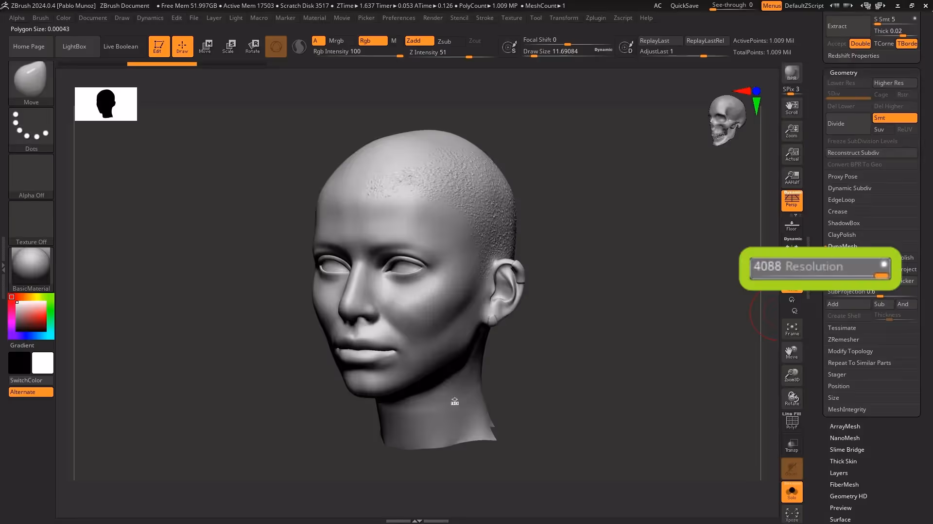 Adjusting Dynamesh resolution dynamically by dragging towards the mesh