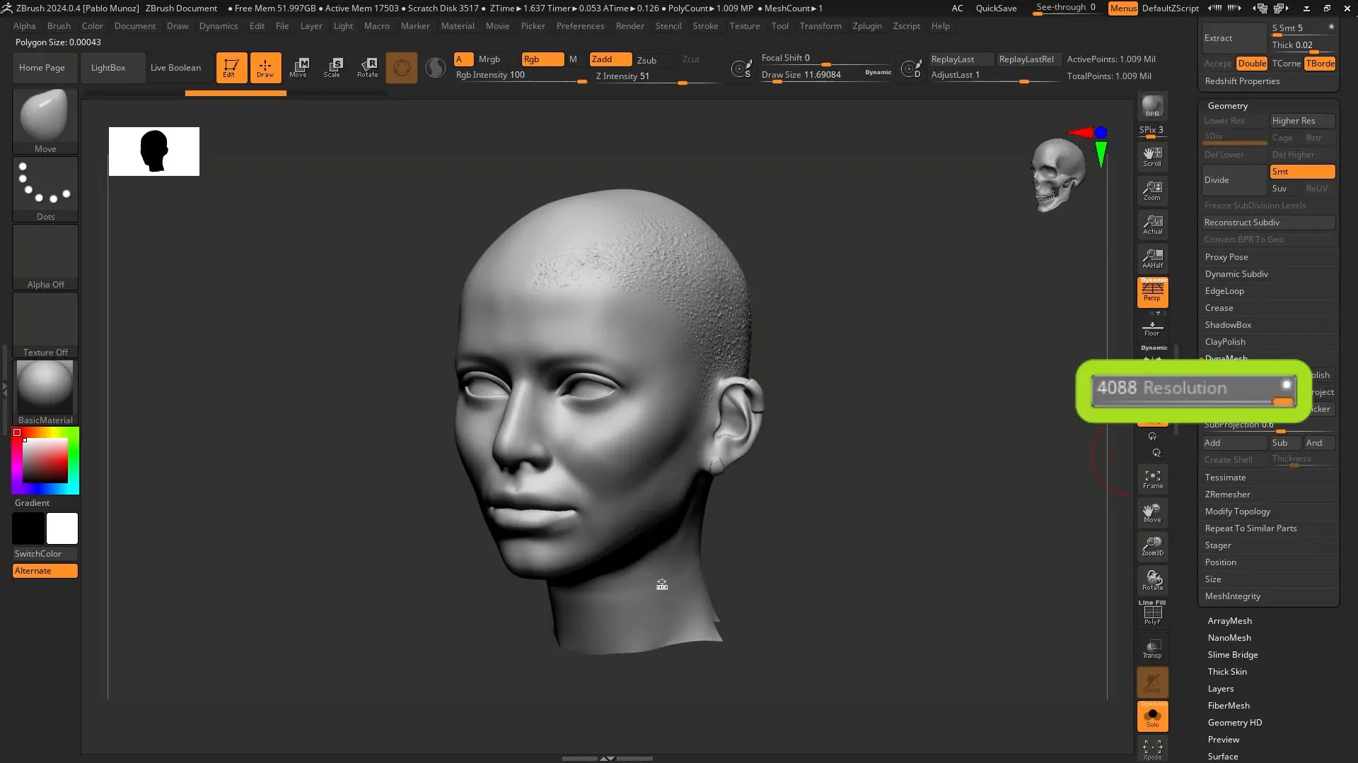 Adjusting Dynamesh resolution dynamically by dragging towards the mesh