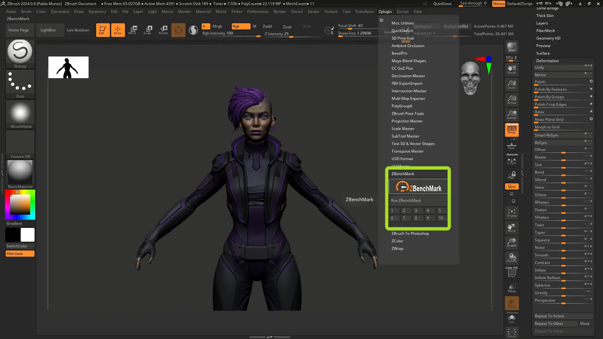ZBrush C Benchmark tool in the ZPlugin palette