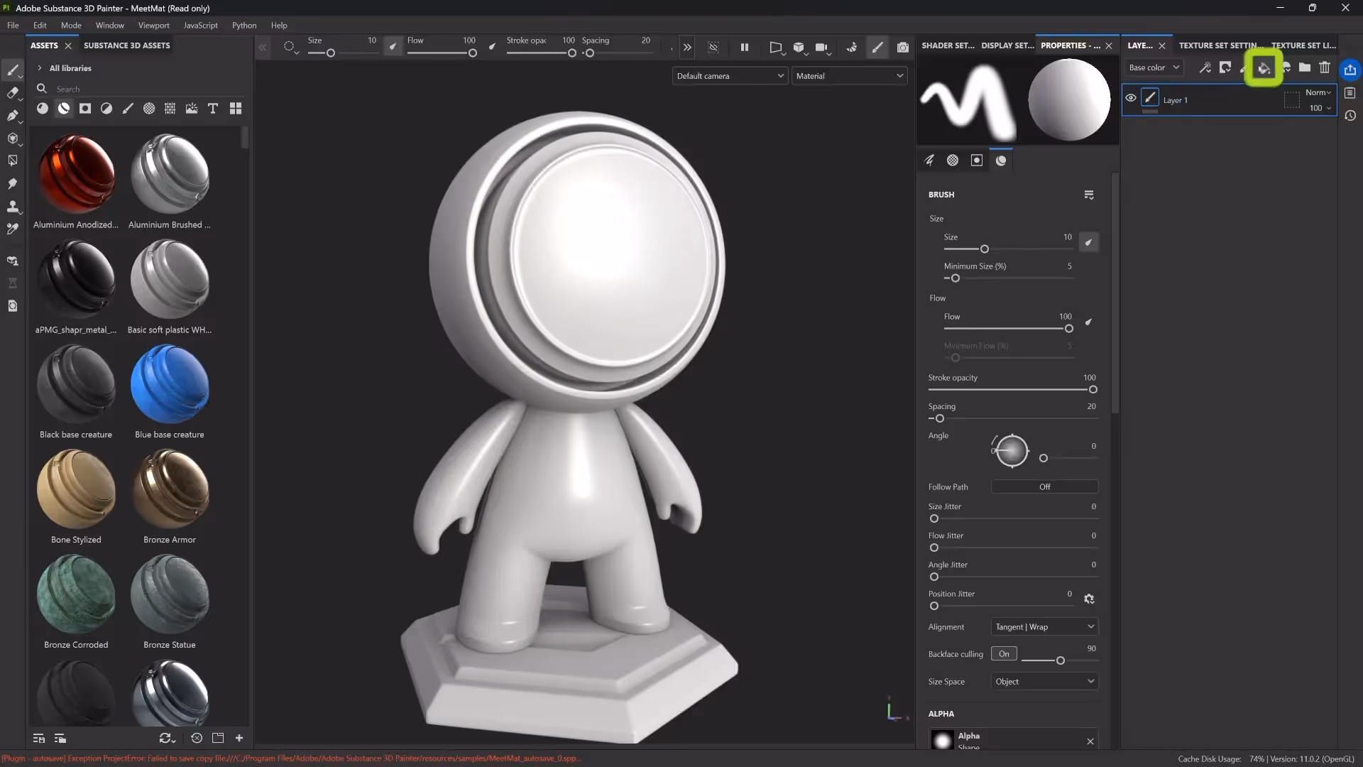Substance 3D Painter interface showing creation of fill layers and color selection
