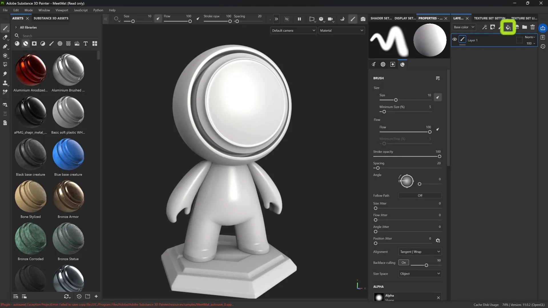 Substance 3D Painter interface showing creation of fill layers and color selection