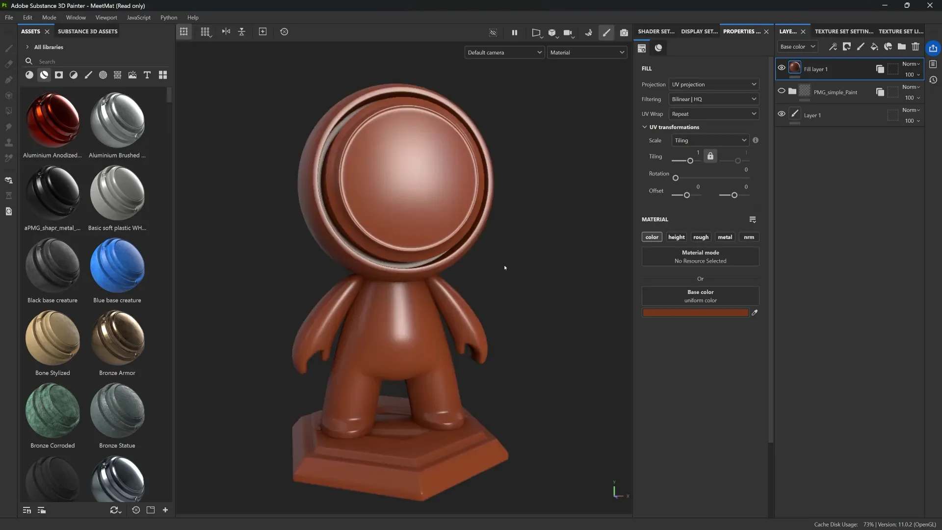 Plain orange material with no roughness variation in Substance 3D Painter
