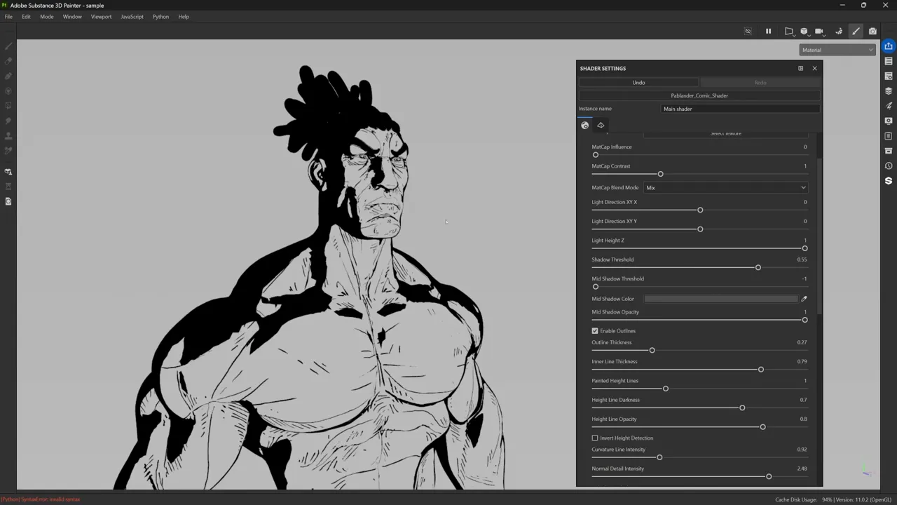 Adjusting shadow threshold and light direction in shader UI