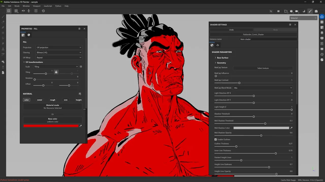Applying a fill layer color (red) to the model