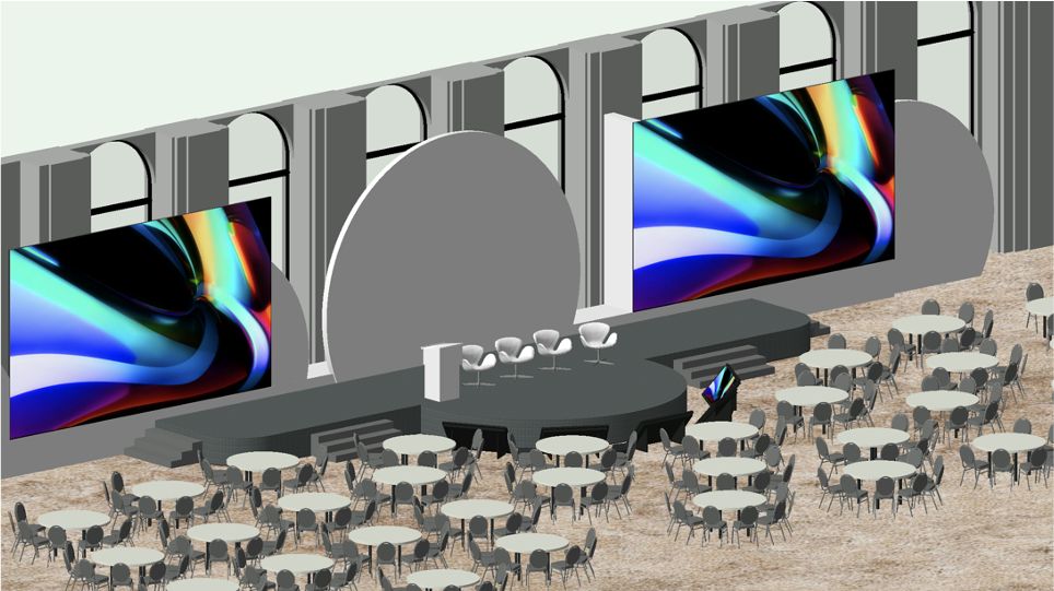 Technical 3D drawing of the ballroom as the idea of the event takes shape.