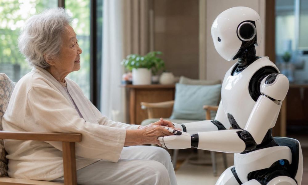 una señora con un robot