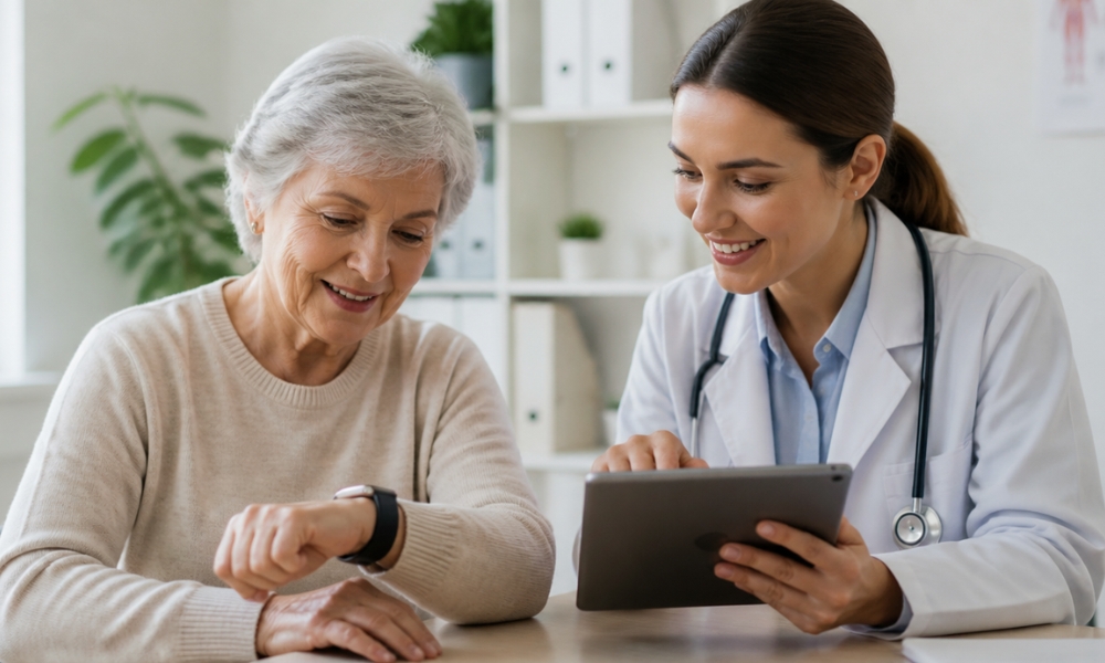 una doctora haciendo un chequeo a una mujer de avanzada edad 