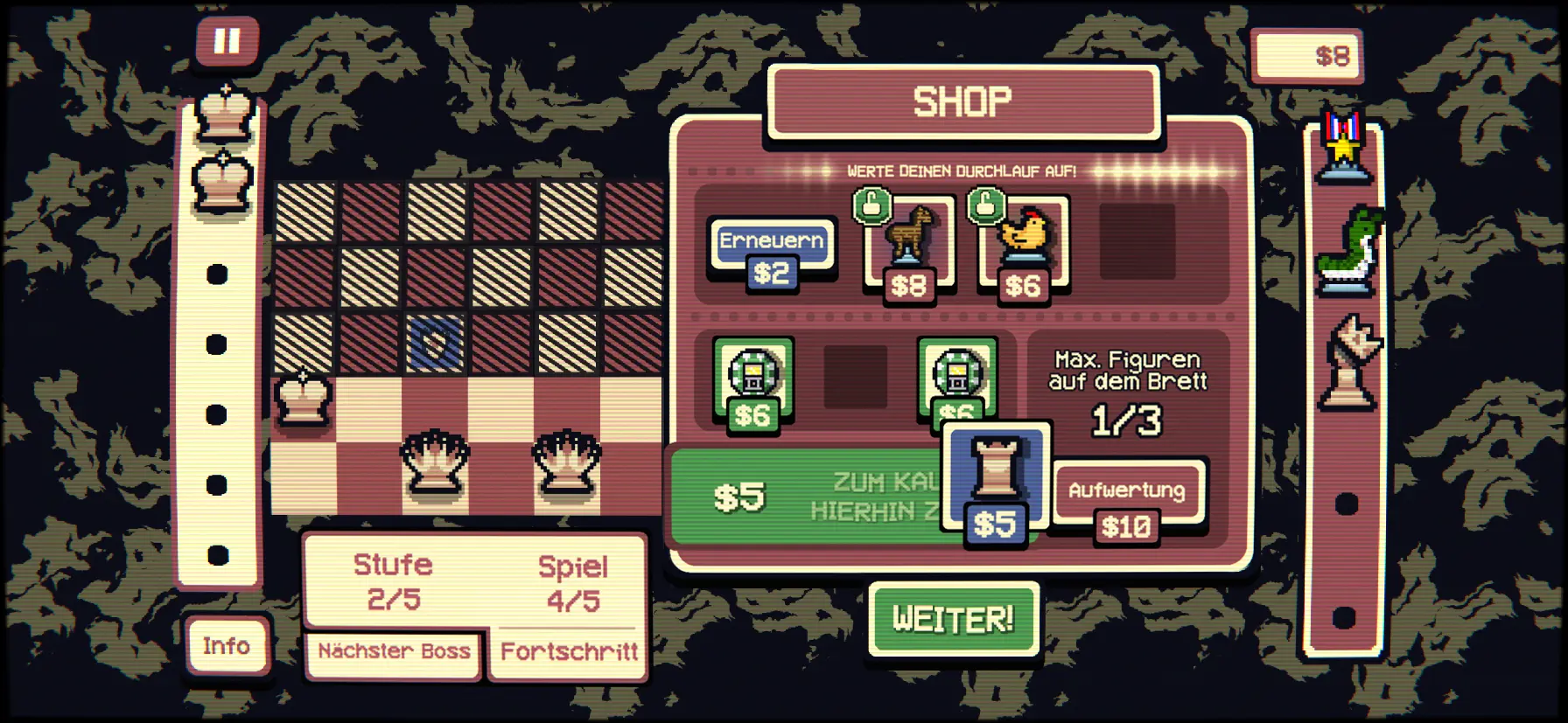 Shop in Aktion: ein Turm wird per Drag-and-Drop in den Kaufslot gezogen.