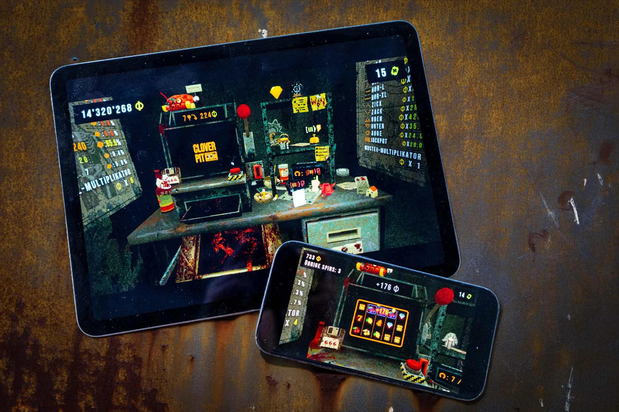 Cloverpit auf iPad und iPhone mit Slotmachine und Glücksbringern